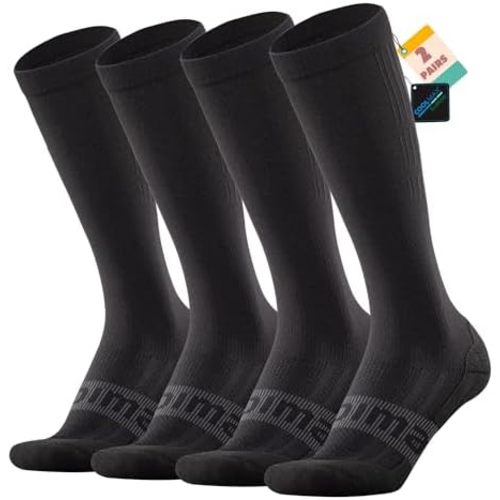 BRISIRA Coolmax Compression Socks for Women 2 Pairs Knee High 15-20 mmHg Anti-Blister Arch Support for Nurse Pregnancy Flying