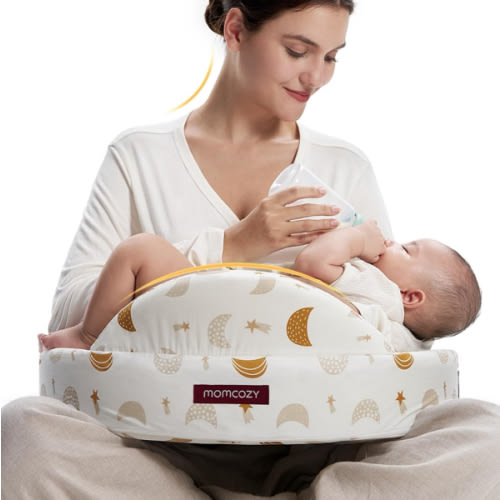 Momcozy Innovative Safety Guard Nursing Pillow - Firm & Springy Memory Foam - Stable, Ergonomic Support & Comfort - Wider Breastfeeding Cushion, Adjustable, Removable Cover, Baby Safety Certified