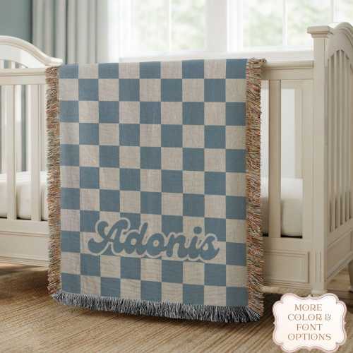 Personalized Checkered Baby Blanket: Cotton Woven Throw