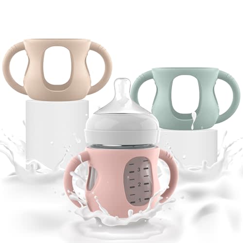 3PCS Philips Avent Glass Bottle Silicone Sleeves with Handles, Compatible with Philips Avent Glass Bottles 4 oz, Suitable for Avent Baby Bottles 4 oz, and Easy to Clean
