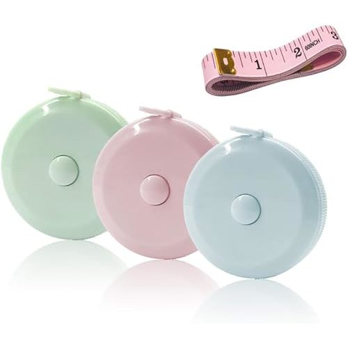 GDMINLO 3 Pack Tape Measure Measuring Tape for Body Fabric Sewing Tailor Cloth Knitting Craft Weight Loss Measurements Retractable 60-inch 1.5 Meter, Small Push ButtonDouble Scales Rulers