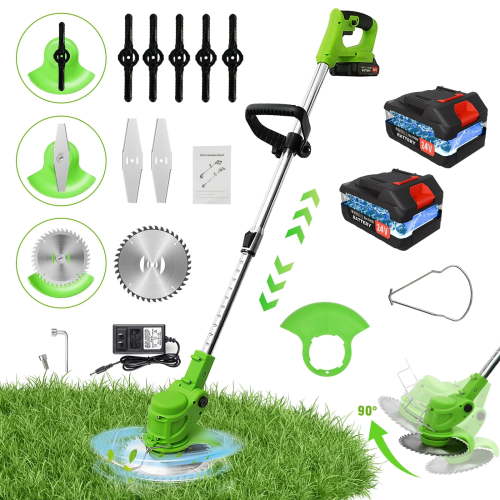 24V 650W Lawn Mover Electric Grass Trimmer Cordless W/2 Batteries, Battery Weed-Eater, Electric Weed Wacker, Lawn Mower Cordless Pruning Cutter Weed Wacker Garden Trimming Tool