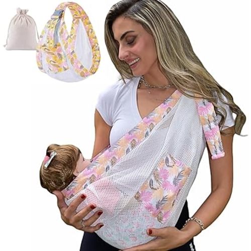 Adjustable Baby Sling for Newborn to Toddler (7–44 lbs) – Soft Wrap with Safety Buckle & Shoulder Straps – Hands-Free, Comfortable Babywearing – Tropical Pink