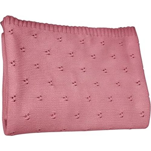 Baby Knit Blanket, 100% Cotton Eyelet Patterns, Soft, Cozy, Lightweight Swaddle for Newborn & Infant Swaddling Beige Neutral, Perfect Baby Shower Ideas Rose Pink 30x30