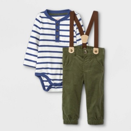 Baby Boys' Striped Henley Suspender Top & Bottom Set - Cat & Jack™ Cream