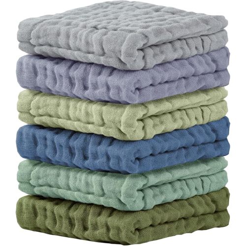 Cuddle Campus 6 Pack Muslin Baby Washcloths, Burp & Wash Cloths for Babies