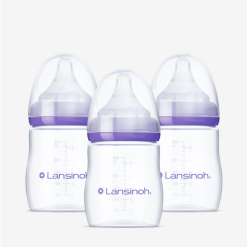 Lansinoh Anti-Colic Baby Bottles for Breastfeeding Babies, 5 Ounces, 3 Count, Includes 3 Slow Flow Nipples, Size S