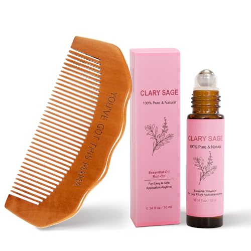 Labor Comb Clary Sage Oil Set - Wooden Birth Comb Natural Labor and Delivery Essentials,Birthing Combs Hospital Bag Must Haves for Pregnant Women&New Mom