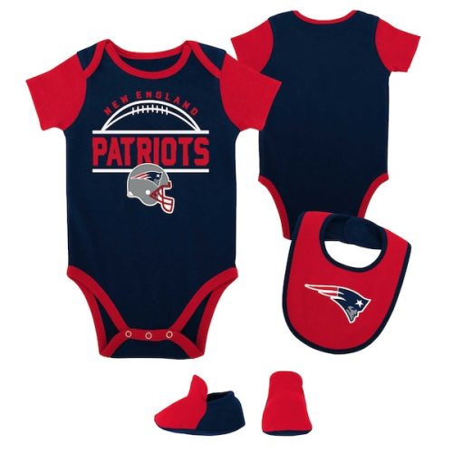 Newborn & Infant Navy New England Patriots Home Field Advantage Three-Piece Bodysuit, Bib & Booties Set