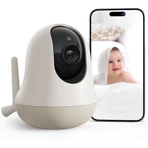 nooie Upgrade 5G Baby Monitor WiFi Smartphone, 2K Baby Camera Monitor 360 Pan & Tilt, HD Night Vision, Temperature Sensor, AI Motion Track, Two-Way Audio, Cry/Sound/Motion Detection, Works with Alexa