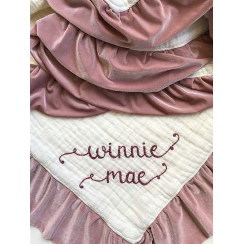 Blanket 6 Layer Muslin Velvet trim with Personalized Hand Embroidered Name ~ Baby Gift ~ Embroidered Blanket~Custom Baby Gift~ Nursery Decor