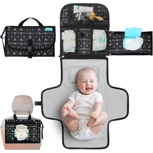 Kopi Baby Portable Diaper Changing Pad - Baby Diaper Changer Travel Bag with Wipes Pocket, Smart Design Portable Changing Mat, Infant Travel Station Kit, Gift for Newborn Girl & Boy - Black Arrows