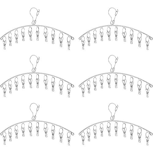 Clothes Hanger with 10 Clips Laundry Drying Rack 6 Pack, Clothes Drying Rack Leggings Hangers for Closet Windproof Clip and Drip Hanger for Drying Socks, Bras, Towel, Underwear, Baby Clothes