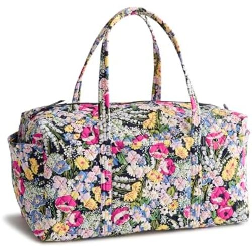 Vera Bradley Women's Premium Cotton Large Original Duffel Bag – Carry On Weekender Travel & Gym Bag – Poppy Fields, 58L