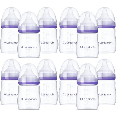 Lansinoh Anti-Colic Baby Bottles, BPA-Free Plastic, 5 Ounces, Slow Flow Nipples (Size S), Breastfeeding Bottle with NaturalWave Design, Baby Essentials (Pack of 12)