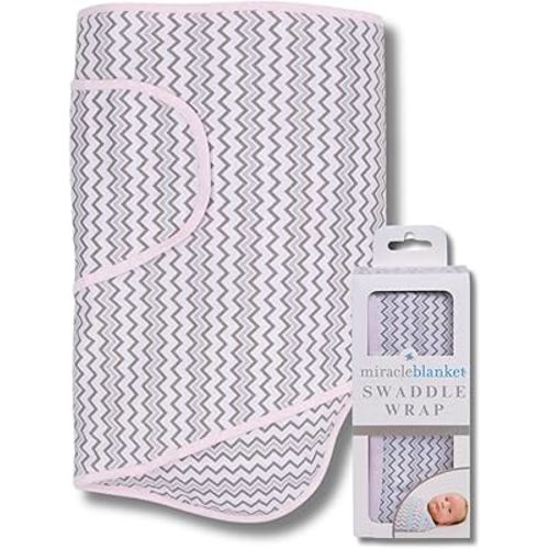 Miracle Blanket Swaddle Wrap – Help Your Newborn Sleep Longer – Soft & Secure Sleep Sack for Infants – Easy-to-Use Swaddling Blanket for a Calm Baby (Pink & Gray Chevron)