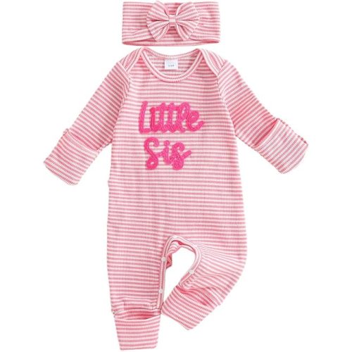 Little Sister Newborn Outfit Baby Girl Ribbed Knit Onesie Infant Romper Jumpsuit Coming Home Outfits Fall Clothes