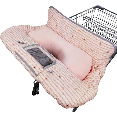 Shopping Cart Cover for Baby/Toddler 2-in-1 High Chair Cover, Easy Attach & Remove, with Cellphone Holder, Pink Strip Star