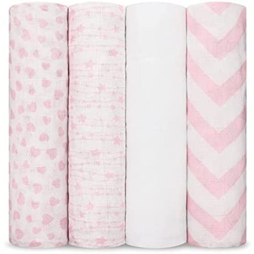 Muslin Swaddle Blankets Neutral Receiving Blanket Swaddling, Wrap for Boys and Girls, Baby Essentials, Registry & Gift by Comfy Cubs (Pink)