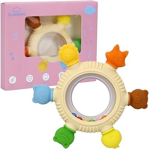 Baby Teething Toys for 0-6 Months,Babies Rattle Teether Sensory Toy for Baby 6-12 Months,Ring Teether Infant Toys for Babies 0-24Months,BPA Free Babys Chew Toys Newborn Infant Toys Gifts