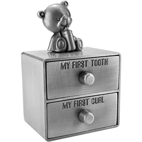 Mogoko Silver Tooth Box, Baby First Tooth and Curl Keepsake Box Set, Kids Teeth Fairy Holder for Boy or Girl