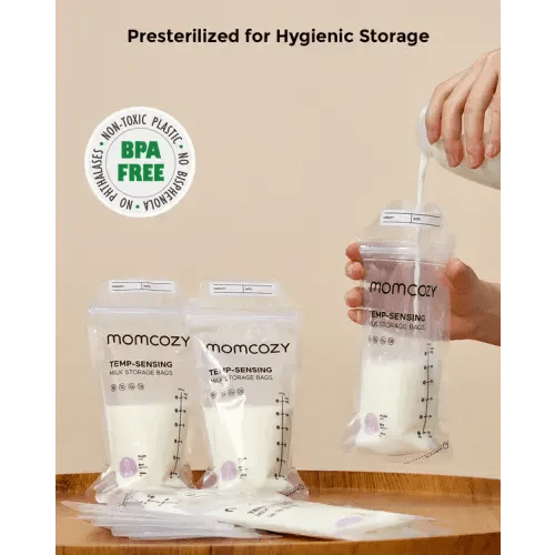Momcozy Breastmilk Storing Bags, Temp-Sensing Discoloration Milk Storing Bags for Breastfeeding, Disposable Milk Storage Bag with 6 Ounce Self Standing, No-Leak Milk Freezer Storage Pouches, 120pcs