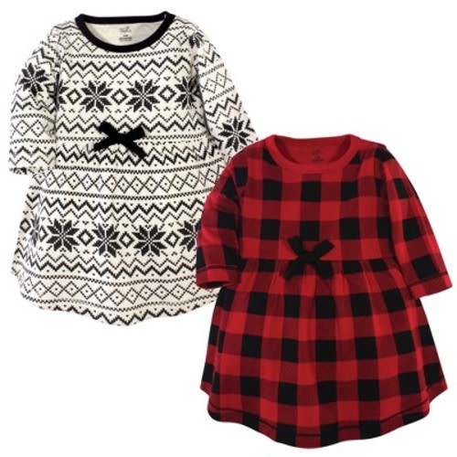 Touched by Nature Baby and Toddler Girl Organic Cotton Long-Sleeve Dresses 2pk, Buffalo Plaid, 3-6 Months