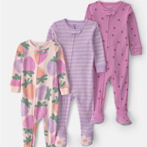 Baby Girl 3-Pack Fruit 100% Cotton 1-Piece Pajama Sets - Pink/Purple | Carter's
