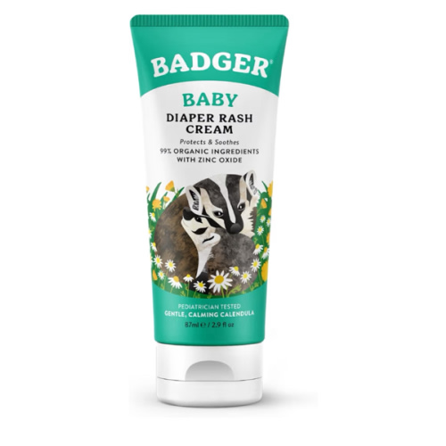Badger Diaper Cream, 99% Organic Diaper Rash Cream for Baby, Zinc Oxide Ointment w/Soothing Calendula Cream for Sensitive Baby Skin, 2.9 fl oz