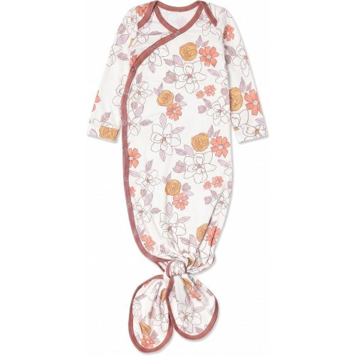 Copper Pearl Baby Gown - Knotted Newborn Sleepers for Baby Girl, Soft Stretchy Long Sleeve Infant Gowns with Bottom Tie and Hand Mittens, Perfect Hospital Coming Home Outfit (Ferra)