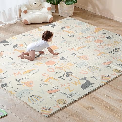 Sour Lemon Baby Play Mat 79x59, Extra Large Foldable Baby Mat, Playpen Mat, Reversible Crawling Mat for Baby, Waterproof, Safe Thick Activity Playmats for Babies and Toddlers