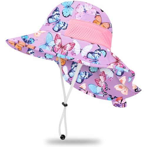 Toddler Baby Sun Hat Kids Summer Beach Essentials Adjustable Beach Hats with Bucket Wide Brim for Boys Girls Age 0-14 Years