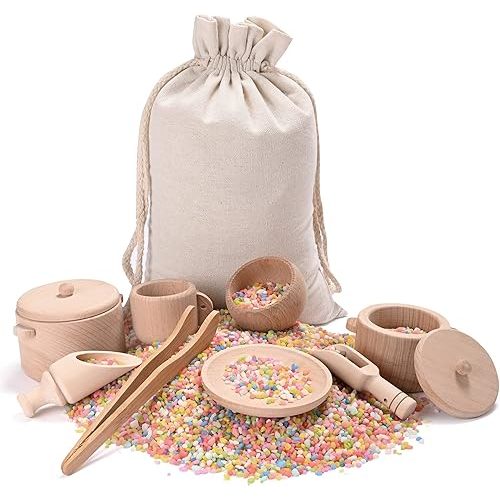 Sensory Bin Toys for Toddlers - Montessori & Waldorf Pretend Play Dish & Tongs - Fine Motor Learning Toys for Sensory Table Activities