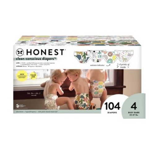 The Honest Company Clean Conscious Disposable Diapers Four Print Pack - Size 4 - 104ct