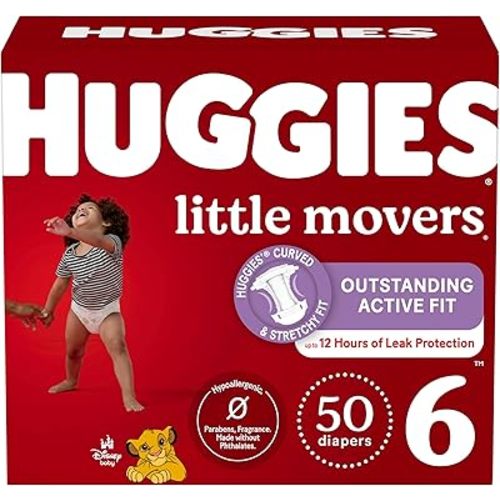 Huggies Size 6 Diapers, Little Movers Baby Diapers, Size 6 (35+ lbs), 50 Count (2 Packs of 25), Packaging May Vary