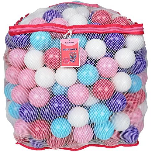 Click N' Play Plastic Ball Phthalate Free Bpa Free Crush Proof Pit Balls 5 Pretty Feminine Colors in Reusable Mesh Storage Bag with Zipper (Pack 200)