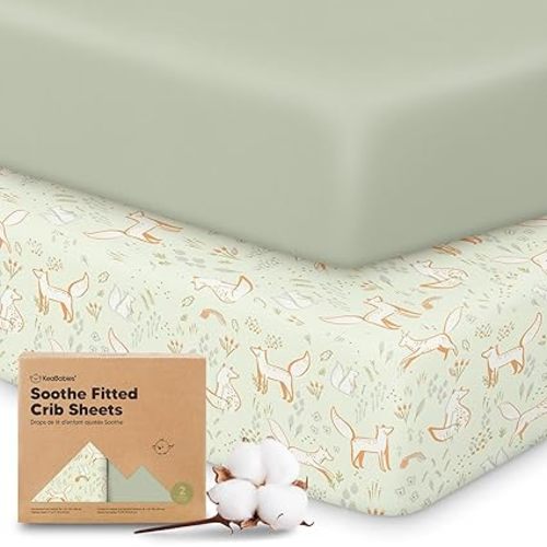 KeaBabies 2-Pack Organic Crib Sheets for Boys, Girls - 52x28 Fitted Crib Mattress Sheet Neutral, Breathable Jersey Cotton Cover for Baby Bed, Toddler Mattress, Soft & Cute Prints (Foxtrot)