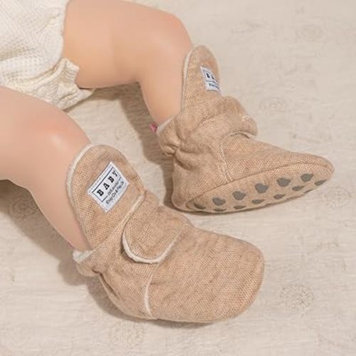 HsdsBebe Unisex Newborn Baby Cotton Booties Non-Slip Sole for Toddler Boys Girls Infant Winter Warm Fleece Cozy Socks Shoes