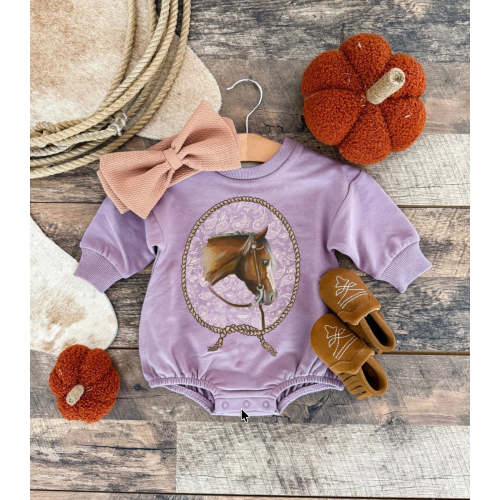 Fallen For Fall Simple Horse| Bubble Romper (Baby)(Purple or Sage) – theFRINGEDpineapple
