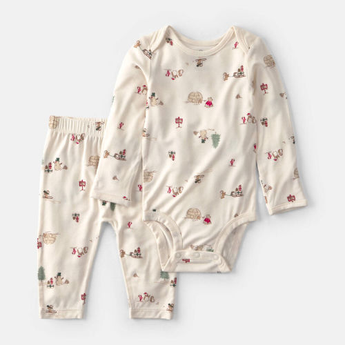 Baby 2-Piece North Pole PurelySoft™ Long-Sleeve Bodysuit & Pant Set - Cream | Carter’s Oshkosh Canada