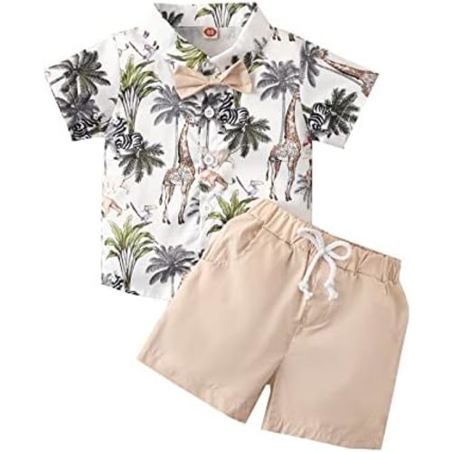 CIYCUIT Toddler Baby Boys Summer Print Shirt Outfits Clothes Short Sleeve Button Down Tops + Shorts Set