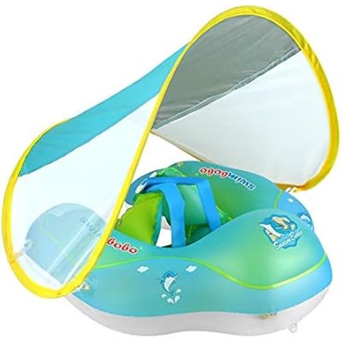 Baby Swimming Floating Inflatable Baby Pool Floating Ring Newest with Sun Shield, Add Tail No Flip for 3-36 Months