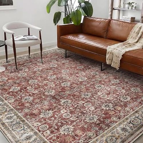 CHAMPLANT Washable Area Rug 8'x10' Boho Design Non-Shedding Non-Slip Easy Care Ideal for High Traffic Areas in Living Room Bedroom Office Coffee Table Kitchen Large Carpet