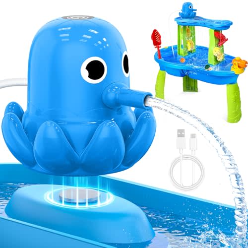 Water Table Pump, Magnetic No-Drill Rechargeable Battery Powered Continuous Flow Water Pump, Fits Water Tables & Step 2, Cordless Pump Toys, Outdoor Water Play Accessories for Kids & Toddlers, Blue