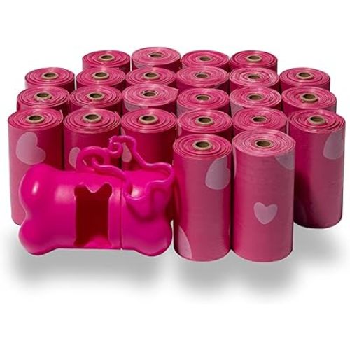 Best Pet Supplies Dog Poop Bags (360 Bags) for Waste Refuse Cleanup, Doggy Roll Replacements for Outdoor Puppy Walking and Travel, Leak Proof and Tear Resistant, Thick Plastic - Pink Heart