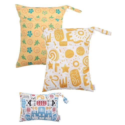 ALVABABY 3 Cloth Diaper Wet Dry Bags Waterproof Reusable with Two Zippered Pockets Travel Beach Pool Daycare Soiled Baby Items Yoga Gym Bag for Swimsuits or Wet Clothes Small medium Large 3L-SML05