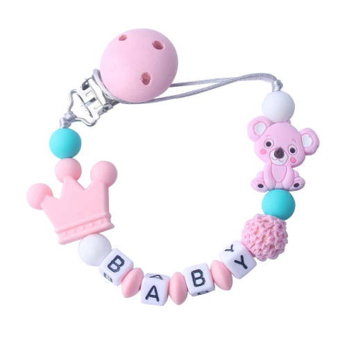 CYNBHH BABY Name Soother Chain Pacifier Holder for Newborn, Unisex, Pink