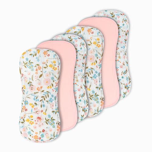 Muslin Burp Cloths for Baby Girl Set, 6 Pack 20"x9" 100% Cotton Burp Cloths Baby Girl, Large Absorbent Burping Cloth for Babies, Soft Muslin Baby Washcloths, Nursery Gift Set Pink Floral Design