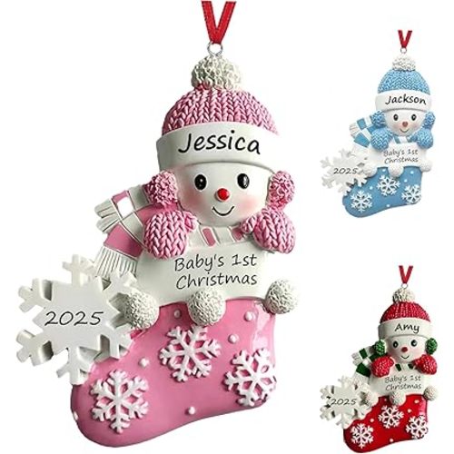 Personalized Baby First Christmas Ornament 2025 Custom Name Text Baby Gifts Adorable Baby Snowman Christmas Ornaments Decoration for Newborn Baby Boy& Girl