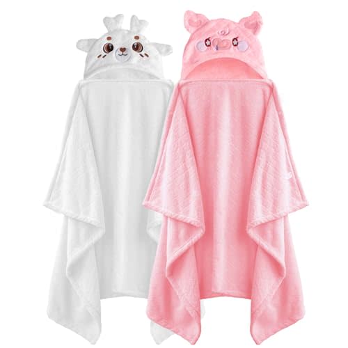 Toddler Bath Towel Hooded Kids Bath Towels Baby Towels with Hood Toddler Towels for Boy Girl 0-5 Years, 2-Pack Absorbent Baby Bath Towels Hooded Kids Bath Large 50''x32''